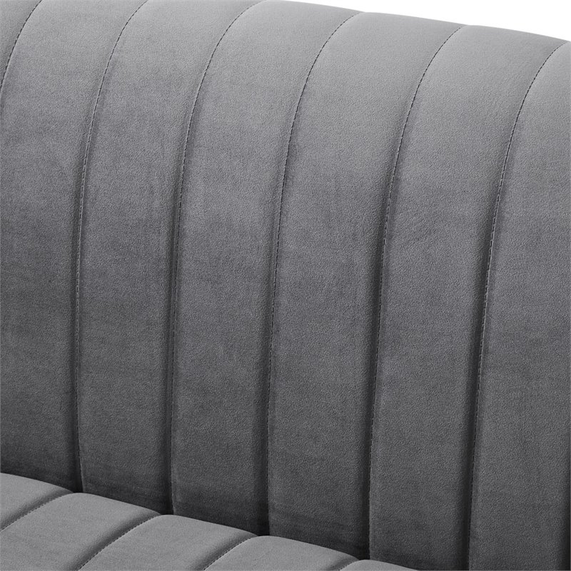 Maklaine Velvet Tuxedo Loveseat with Y-Metal Base in Gray/Chrome