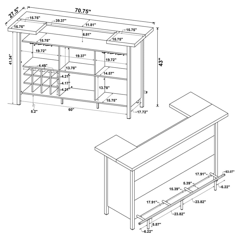 Maklaine Modern Wood Rectangular Storage Bar Unit in Rustic Oak