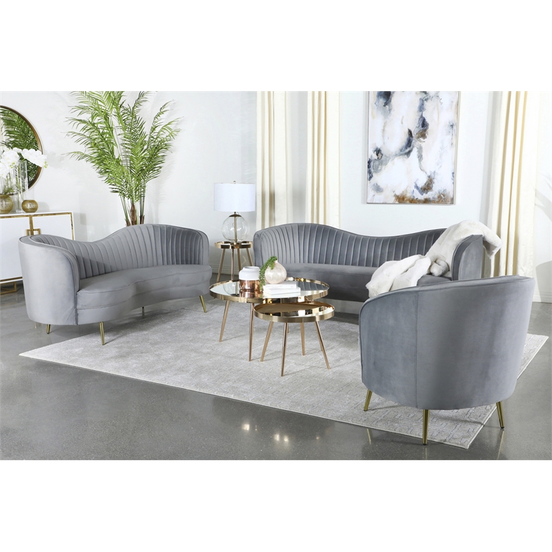 Maklaine Modern Upholstered Velvet Sofa with Camel Back in Gray