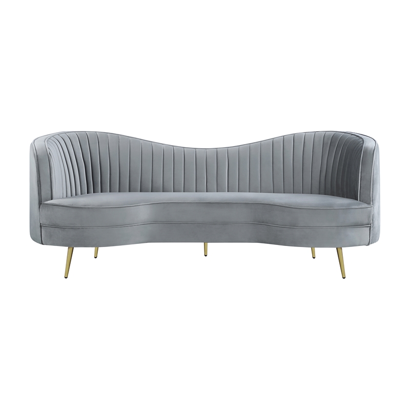 Maklaine Modern Upholstered Velvet Sofa with Camel Back in Gray
