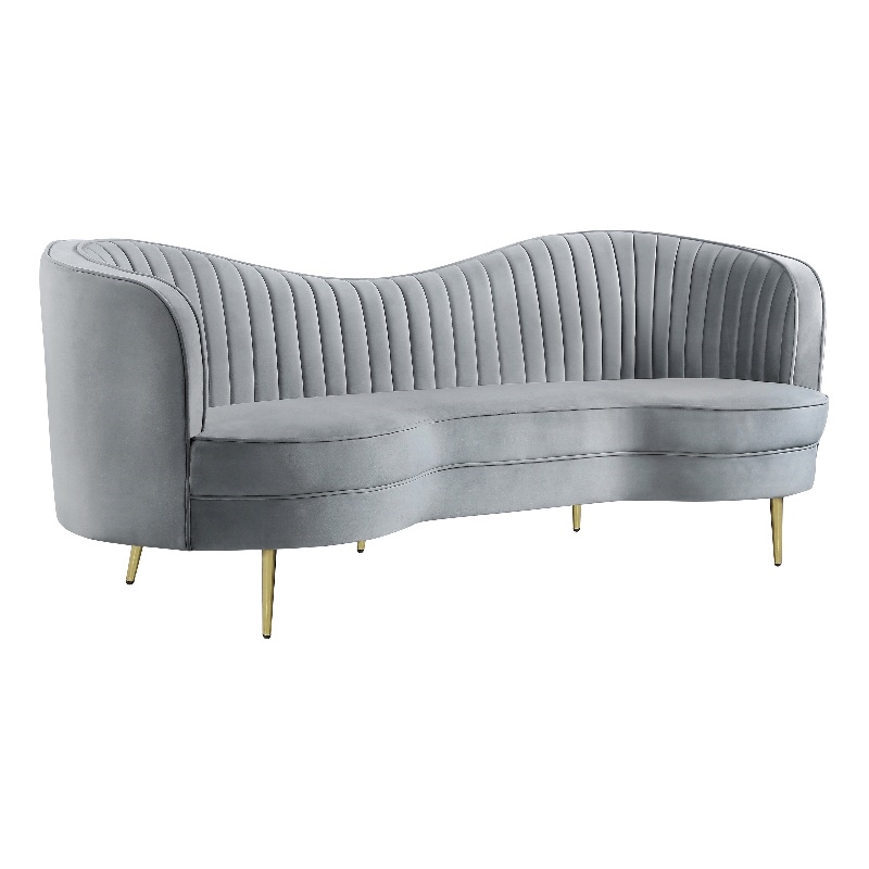 Maklaine Modern Upholstered Velvet Sofa with Camel Back in Gray