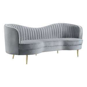 Maklaine Modern Upholstered Velvet Sofa with Camel Back in Gray