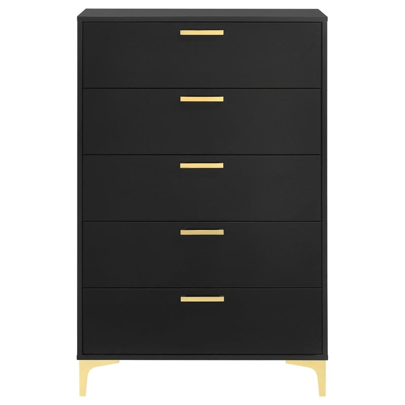Maklaine 5-Drawer Contemporary Wood Chest in Black and Gold Finish