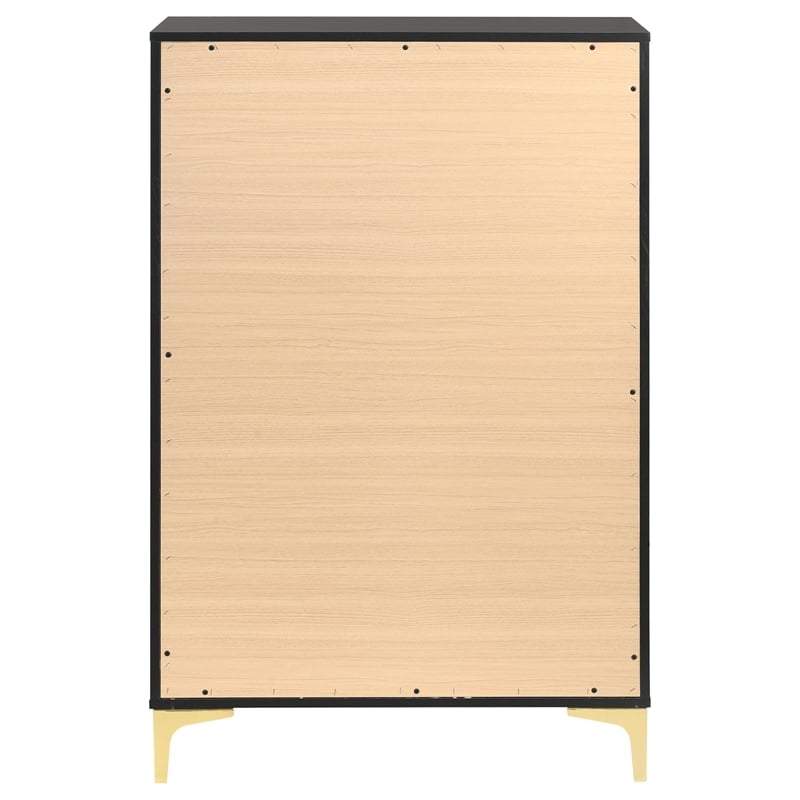 Maklaine 5-Drawer Contemporary Wood Chest in Black and Gold Finish