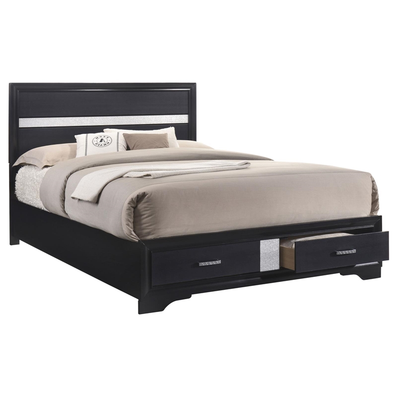 Maklaine Modern California King 2-drawer Wood Storage Bed in Black