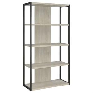 Maklaine 4-shelf Modern Wood Bookcase in Whitewashed Gray Finish
