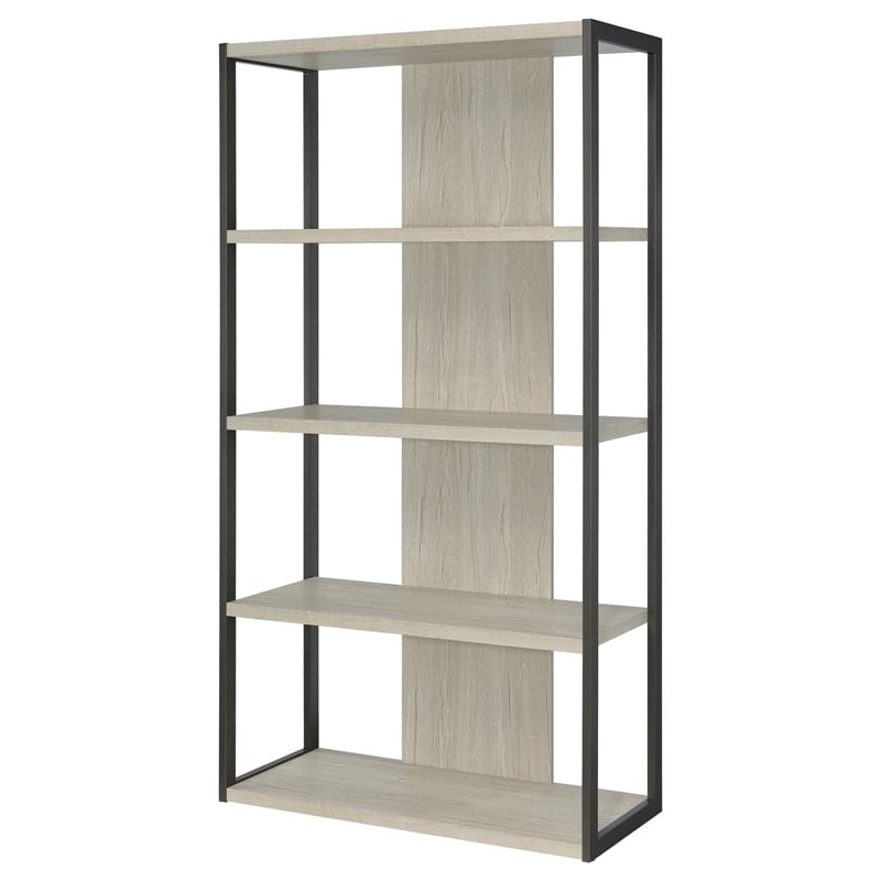 Maklaine 4-shelf Modern Wood Bookcase in Whitewashed Gray Finish