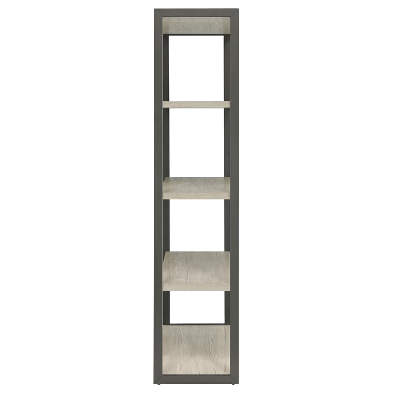 Maklaine 4-shelf Modern Wood Bookcase in Whitewashed Gray Finish