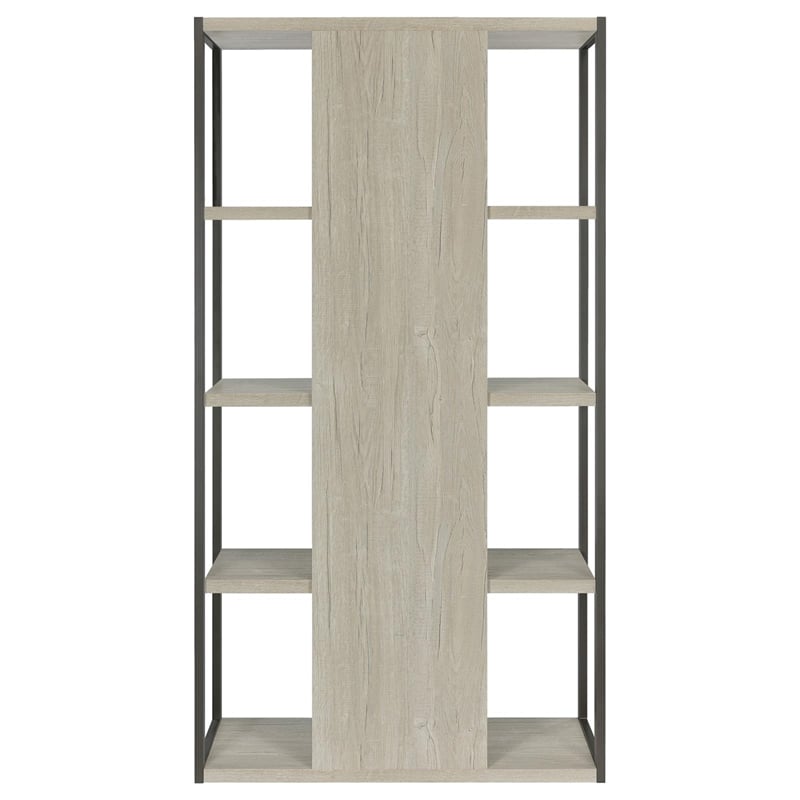 Maklaine 4-shelf Modern Wood Bookcase in Whitewashed Gray Finish