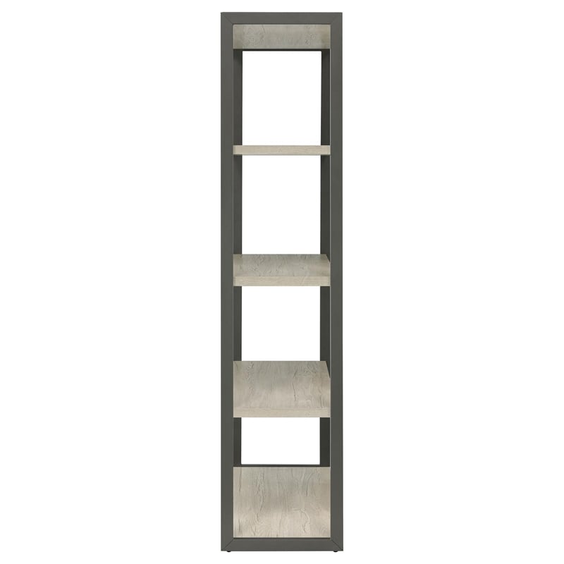 Maklaine 4-shelf Modern Wood Bookcase in Whitewashed Gray Finish