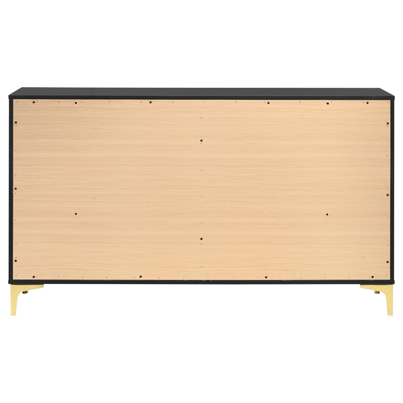 Maklaine 6-Drawer Contemporary Wood Dresser in Black and Gold