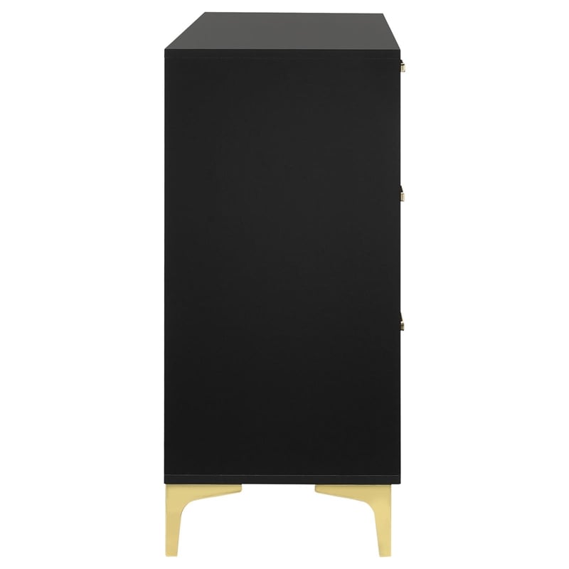 Maklaine 6-Drawer Contemporary Wood Dresser in Black and Gold