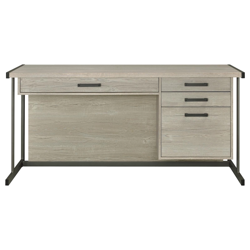 Maklaine 4-drawer Modern Wood Office Desk in Whitewashed Gray