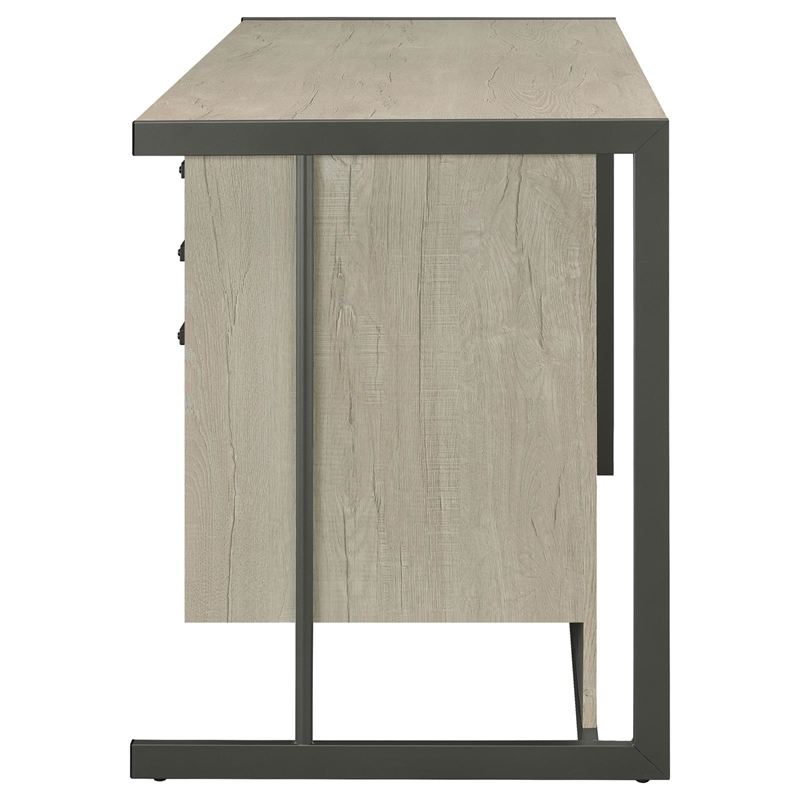 Maklaine 4-drawer Modern Wood Office Desk in Whitewashed Gray