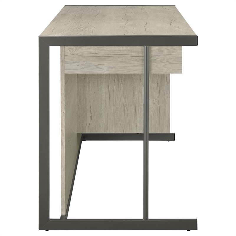 Maklaine 4-drawer Modern Wood Office Desk in Whitewashed Gray