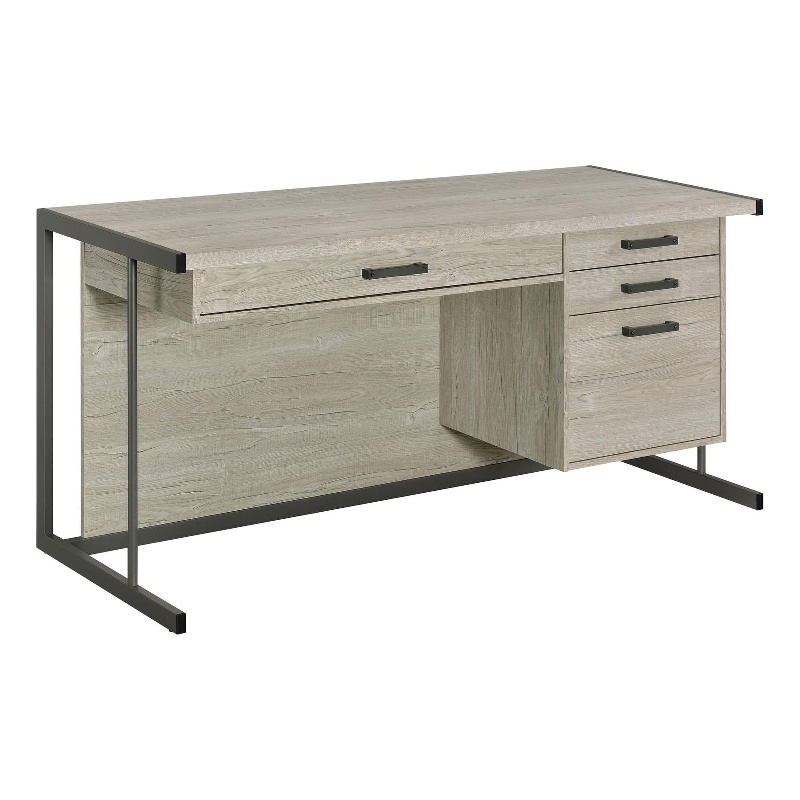 Maklaine 4-drawer Modern Wood Office Desk in Whitewashed Gray