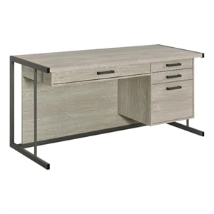 Maklaine 4-drawer Modern Wood Office Desk in Whitewashed Gray