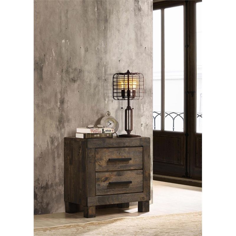 Maklaine 2-drawer Farmhouse Wood Nightstand Rustic Golden Brown