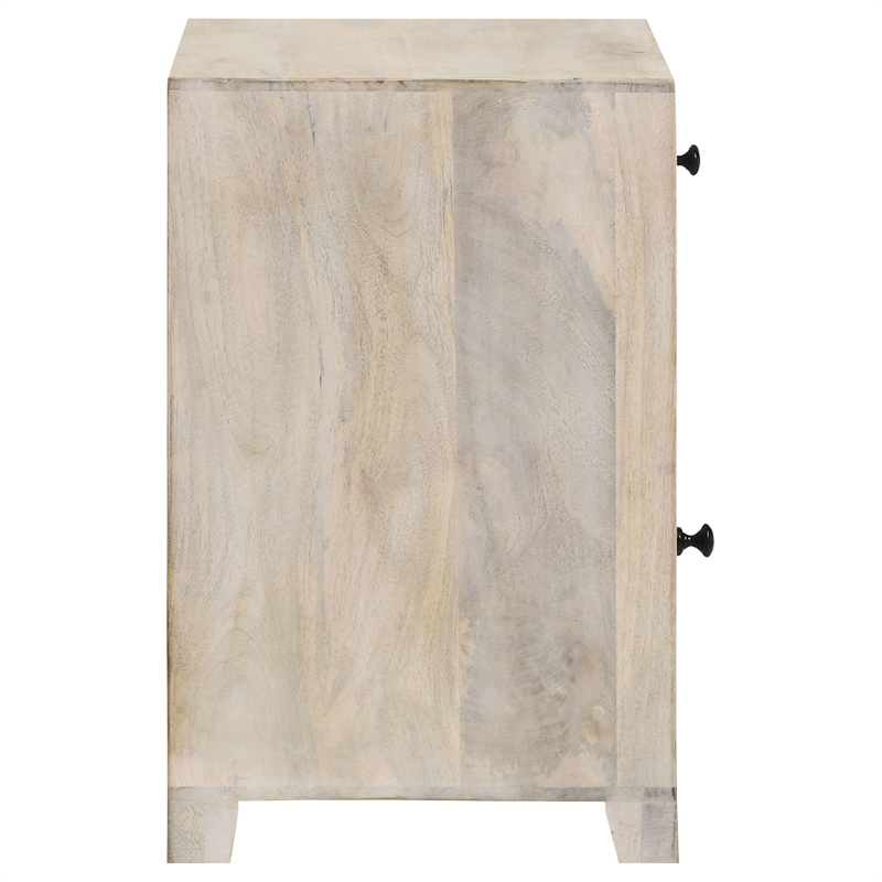 Maklaine Lattice Cut-out 1-Door Wood Accent Table in White Washed
