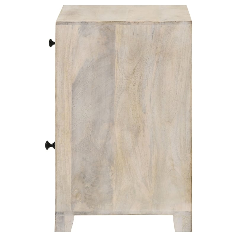 Maklaine Lattice Cut-out 1-Door Wood Accent Table in White Washed