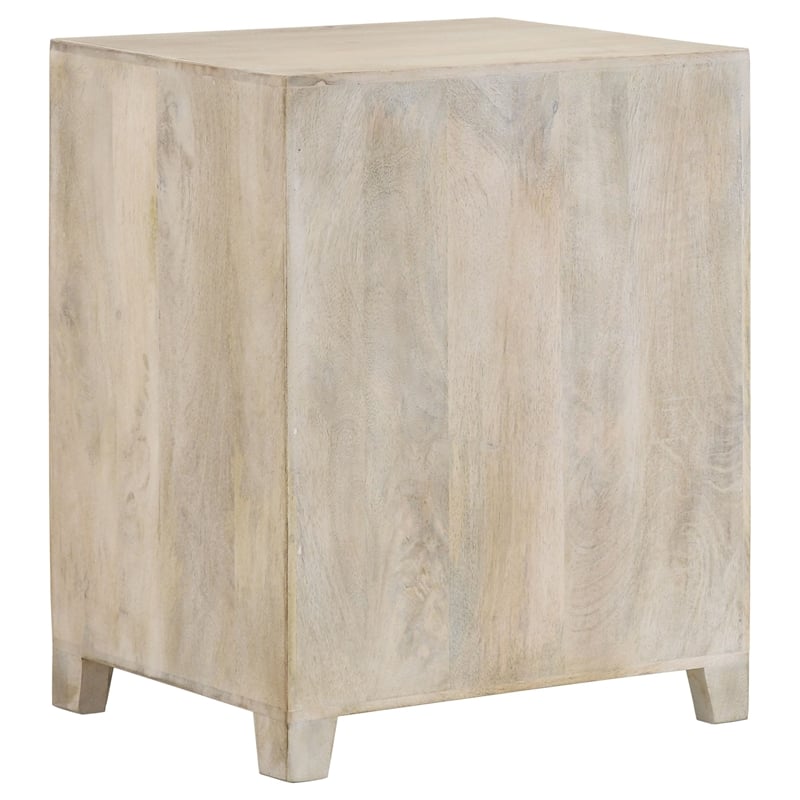 Maklaine Lattice Cut-out 1-Door Wood Accent Table in White Washed