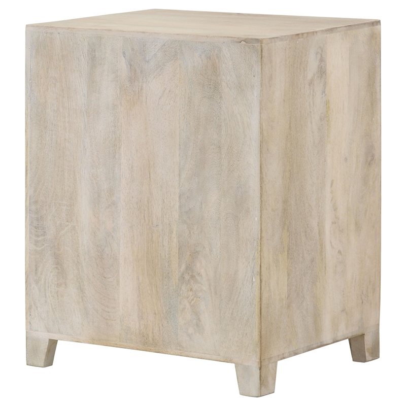 Maklaine Lattice Cut-out 1-Door Wood Accent Table in White Washed