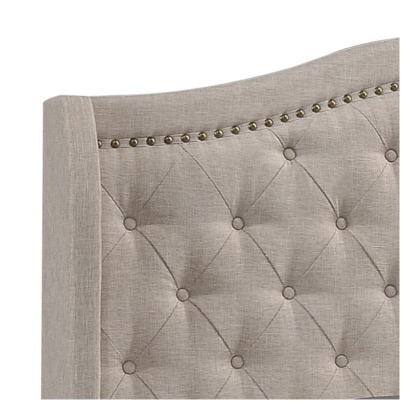 Maklaine Transitional Fabric Upholstered Camel Back Eastern King Bed Beige