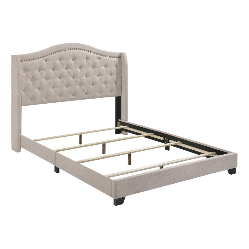 Maklaine Transitional Fabric Upholstered Camel Back Eastern King Bed Beige