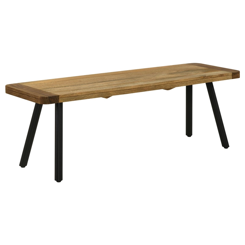 Maklaine Wood Rectangular Dining Bench in Natural Mango and Black