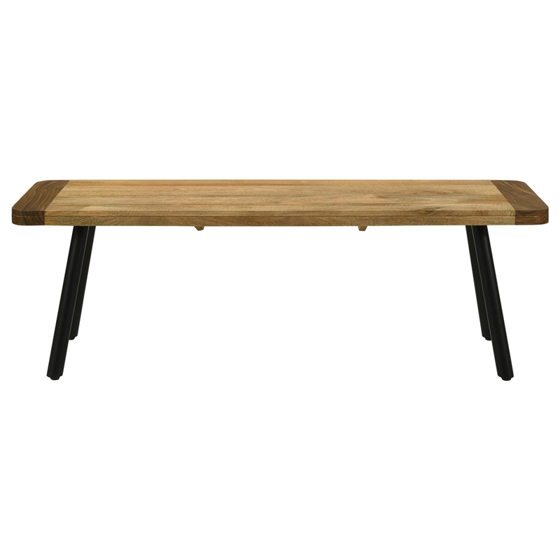 Maklaine Wood Rectangular Dining Bench in Natural Mango and Black