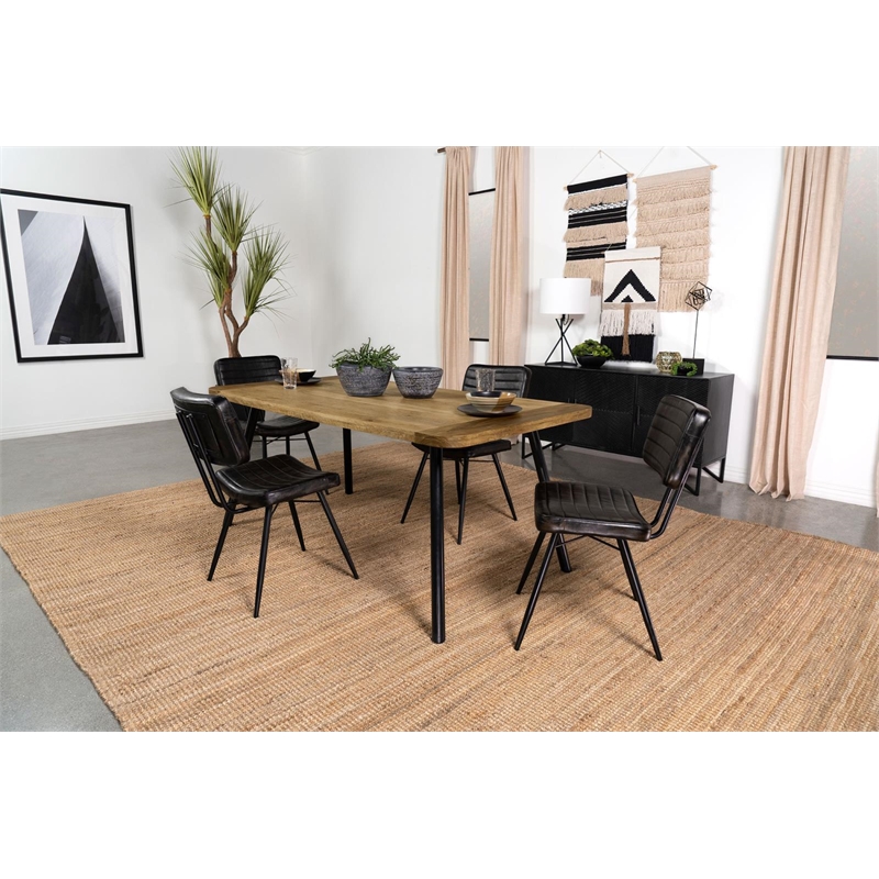 Maklaine Wood Rectangular Dining Bench in Natural Mango and Black