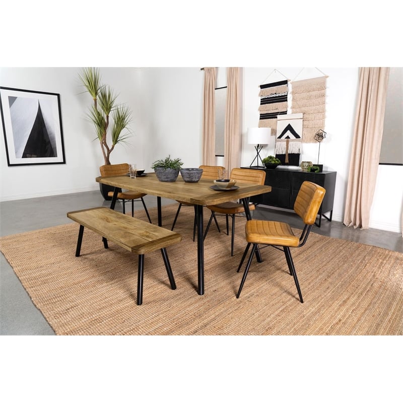 Maklaine Wood Rectangular Dining Bench in Natural Mango and Black