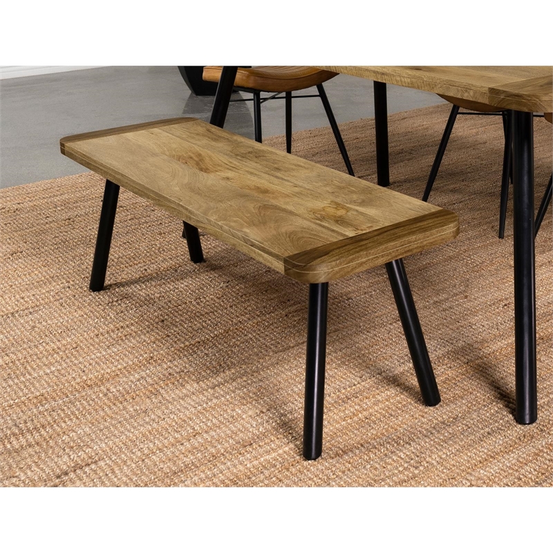 Maklaine Wood Rectangular Dining Bench in Natural Mango and Black