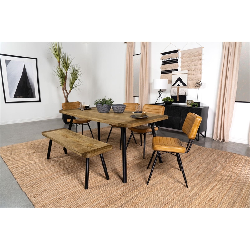 Maklaine Wood Rectangular Dining Table in Natural Mango and Black