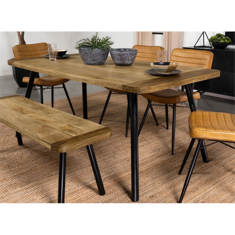 Maklaine Wood Rectangular Dining Table in Natural Mango and Black