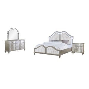 Maklaine 4-piece Wood Eastern King Bedroom Set Ivory and Silver Oak