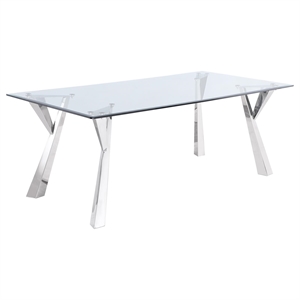 Maklaine Contemporary Rectangular Glass Top Dining Table Clear and Chrome