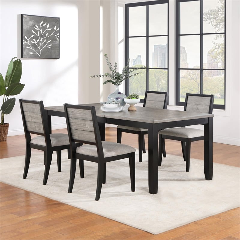 Maklaine 5-piece Wood Dining Table Set with Extension Leaf Gray and Black