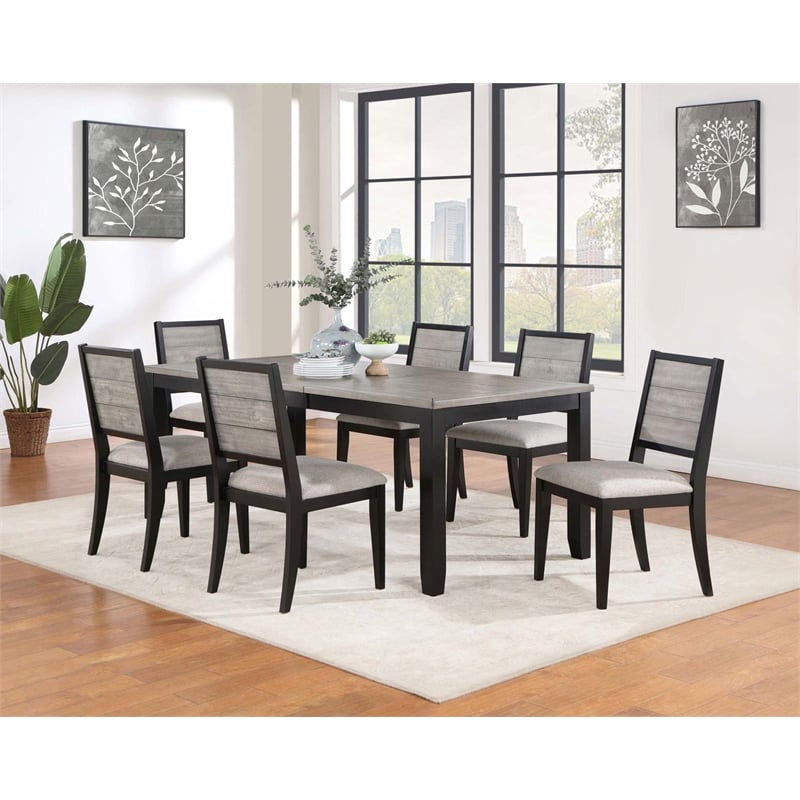 Maklaine 7-piece Wood Dining Table Set with Extension Leaf Gray and Black