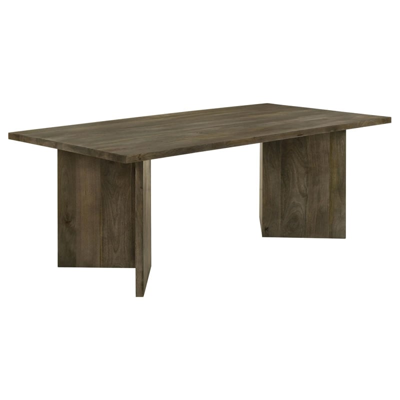 Maklaine Farmhouse Wood Rectangular Double V-Leg Dining Table Mango Brown