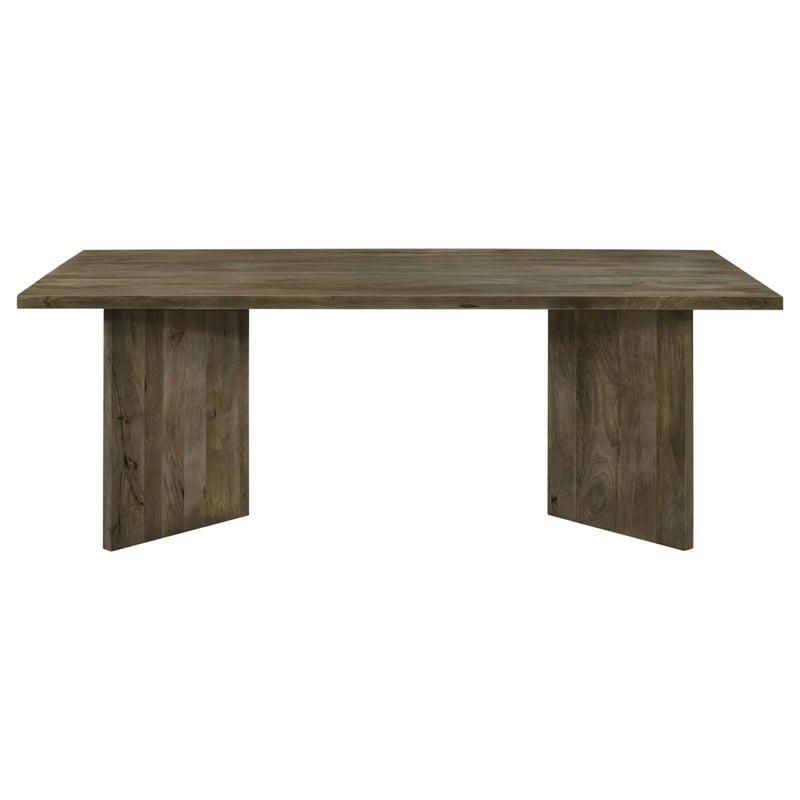 Maklaine Farmhouse Wood Rectangular Double V-Leg Dining Table Mango Brown
