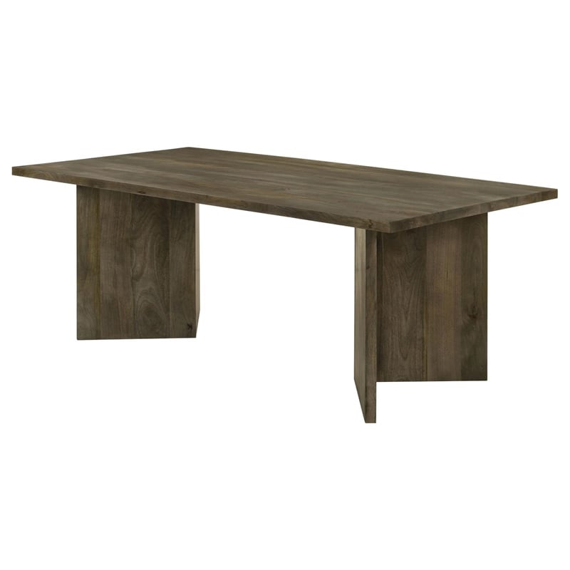 Maklaine Farmhouse Wood Rectangular Double V-Leg Dining Table Mango Brown