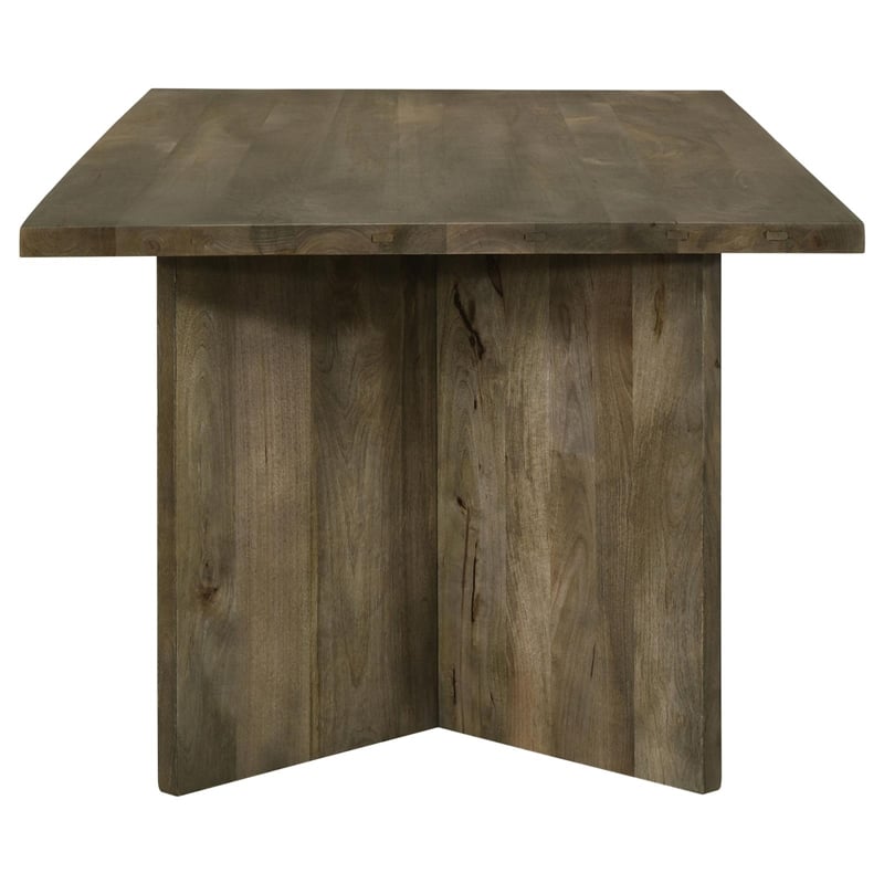 Maklaine Farmhouse Wood Rectangular Double V-Leg Dining Table Mango Brown