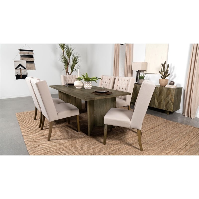 Maklaine Farmhouse Wood Rectangular Double V-Leg Dining Table Mango Brown