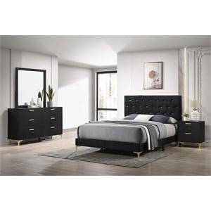 Maklaine Asian Hardwood Black and Gold Queen Bedroom Set Rectangular Upholstered Assembly Required