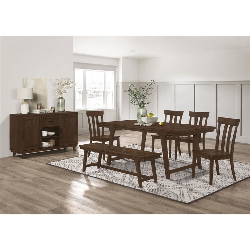 Maklaine Farmhouse Wood Rectangular Dining Table in Brown Oak