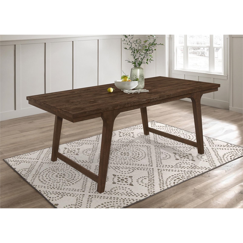 Maklaine Farmhouse Wood Rectangular Dining Table in Brown Oak