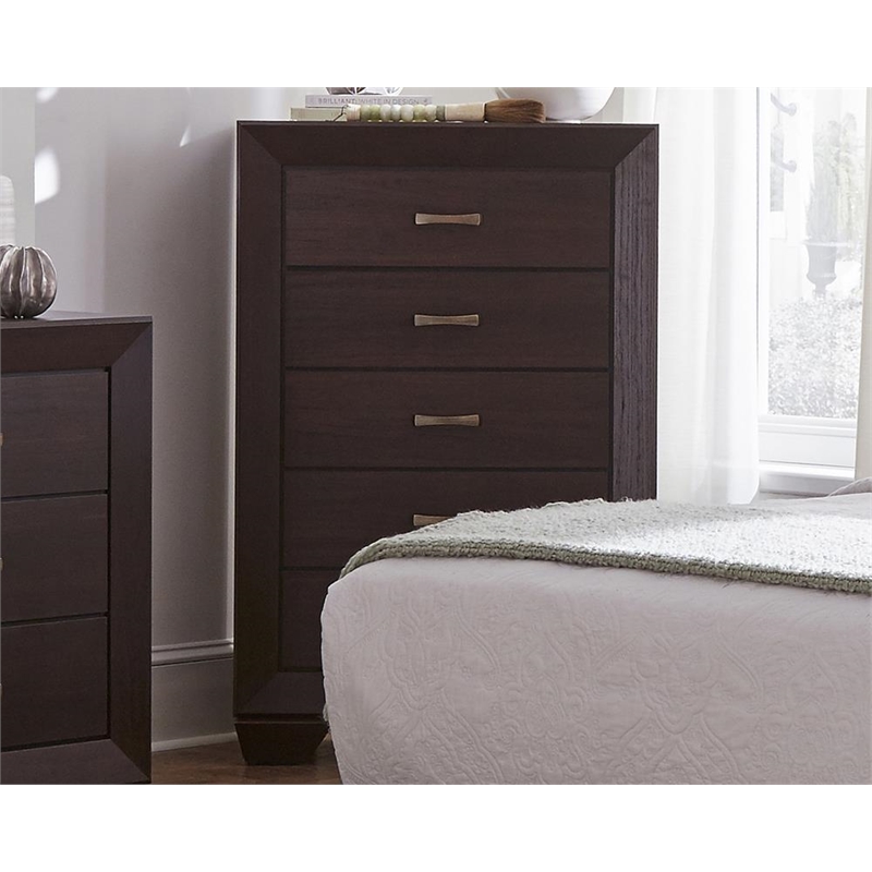 Maklaine 5-piece Wood Twin Bedroom Set in Brown and Dark Cocoa