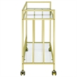 Maklaine Contemporary Rectangular Glass Bar Cart in Brass and Clear