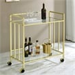 Maklaine Contemporary Rectangular Glass Bar Cart in Brass and Clear